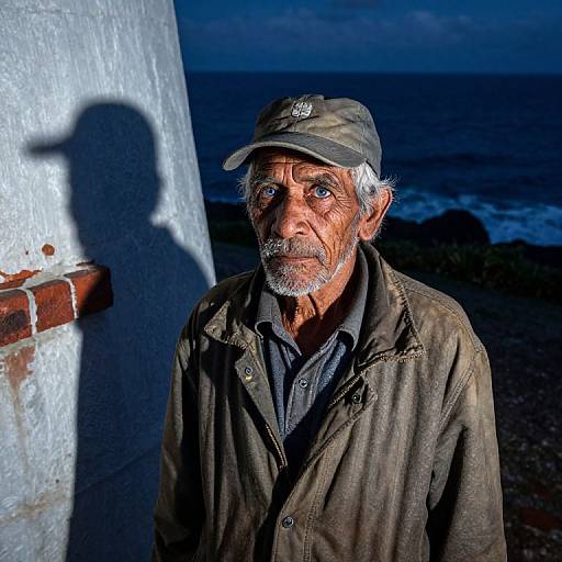 Moonlit Portrait of Aged Lighthouse Keeper