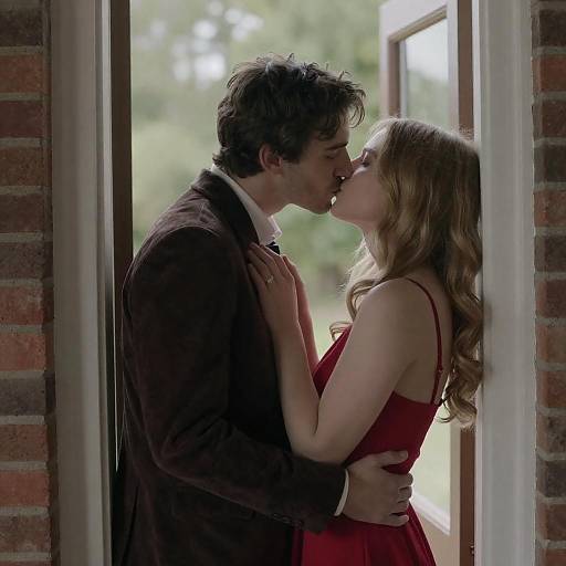 Intimate Doorway Kiss of a Couple