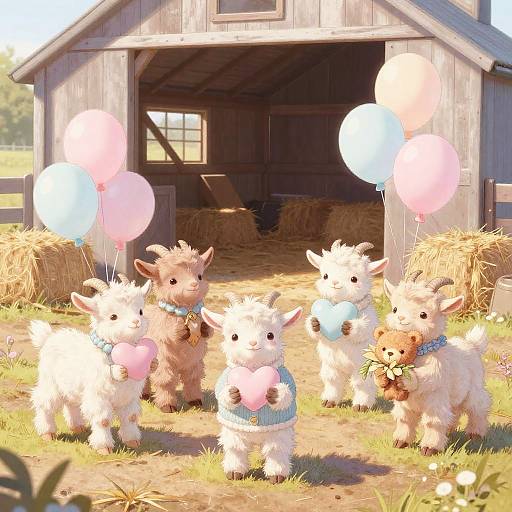 Pastel Baby Goats in Cozy Farmyard