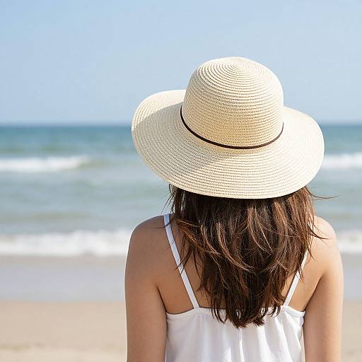 Woman in Straw Hat on Beach