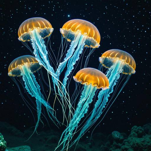 Bioluminescent Jellyfish Under Moonpool Bioluminescent Jellyfish Under Moonpool