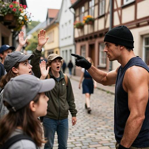Intense Encounter on Cobblestone Street