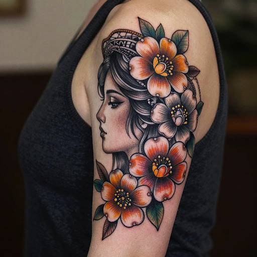 Serene Female Profile Floral Tattoo
