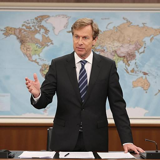 Confident Man in Suit Behind Desk