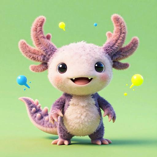 Cute Furry Baby Axolotl 3D Render