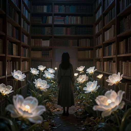 Twilight Library with Spectral Blooms