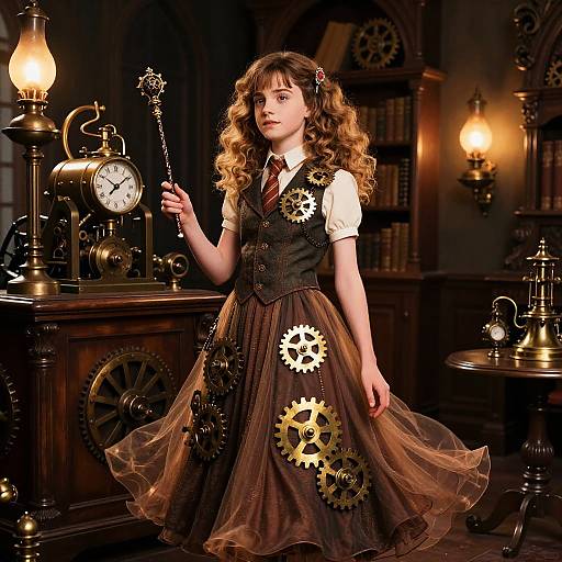 Steampunk Girl in Lavish Parlor