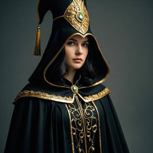 Woman in Black and Gold Fantasy Caster Costume