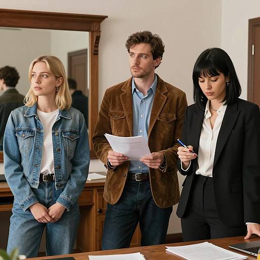 Busy Indoor Scene with Three People