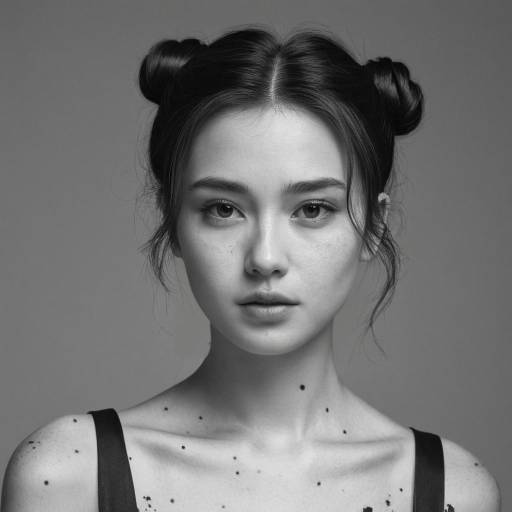 Black and White Portrait of Young Woman with Space Buns