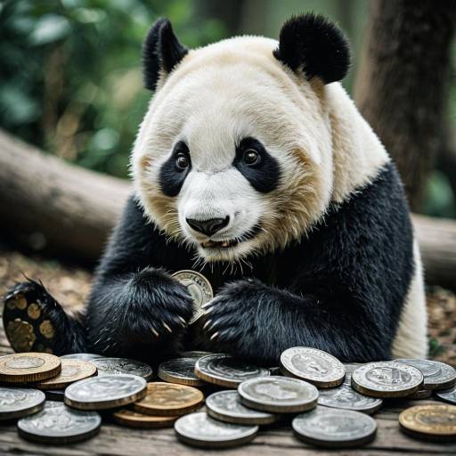 Panda Playing with Vintage Coins