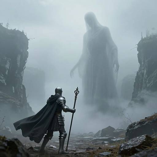 Knight Confronting Ethereal Memory Entity