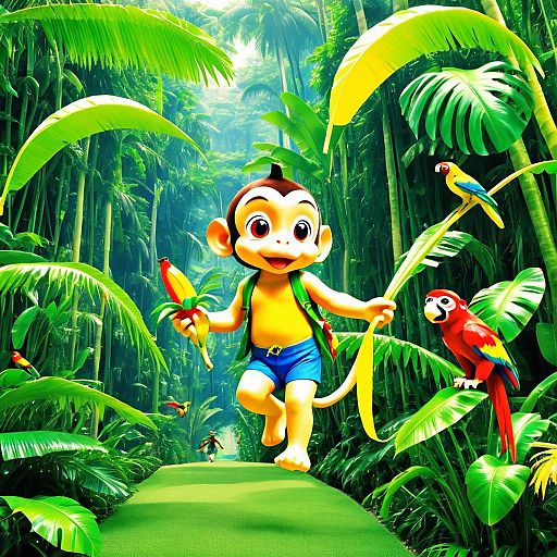 Playful Monkey in Lush Jungle Scene Playful Monkey in Lush Jungle Scene