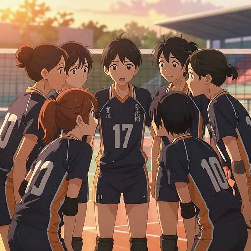 Anime Volleyball Team Sunset Huddle