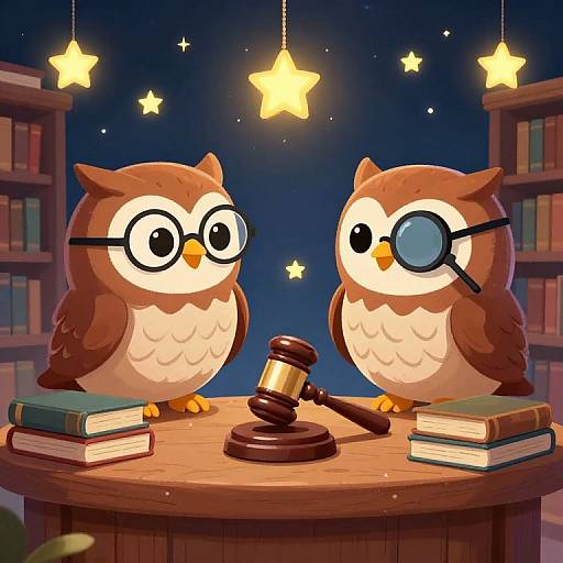 Whimsical Owls in Magical Library