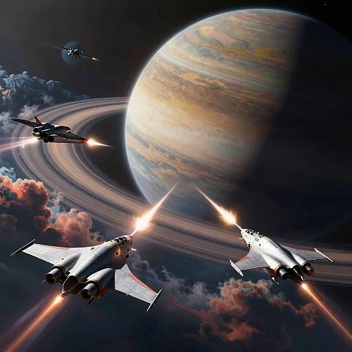 Epic Space Battle over Ringed Gas Giant