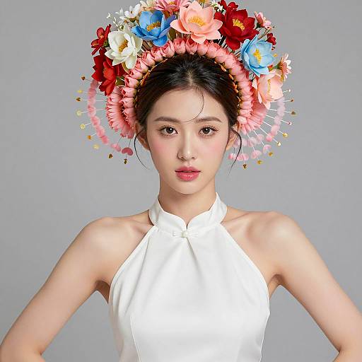 Floral Elegance: Asian Woman Portrait