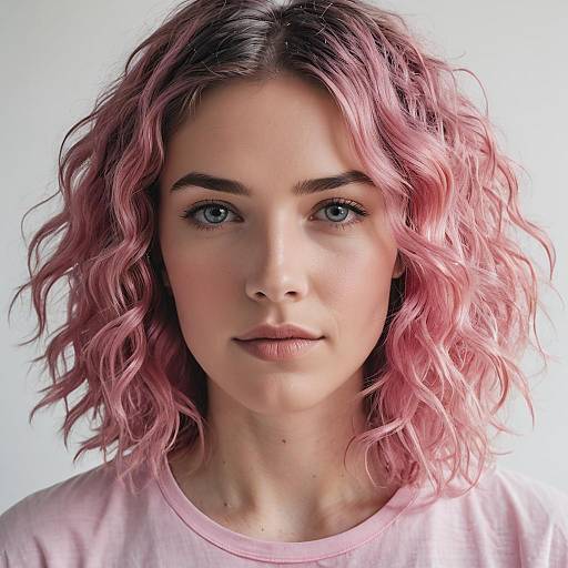 Serene Portrait with Pastel Pink Waves