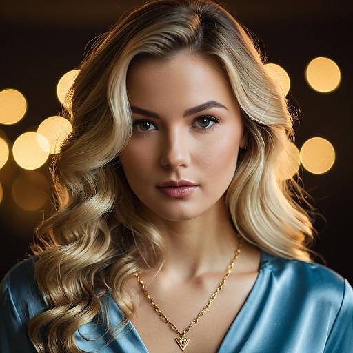 Portrait of Blonde Woman with Blue Satin Shirt