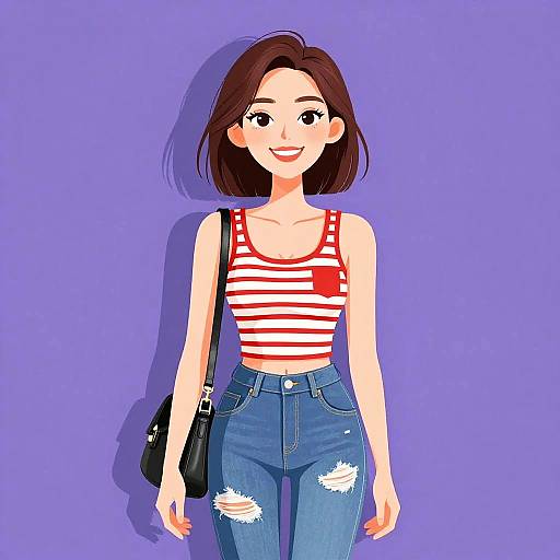 Smiling Woman in Casual Striped Top