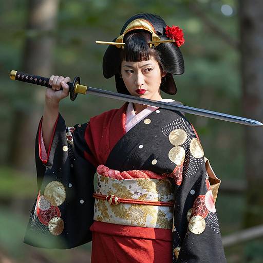 Elegant Japanese Warrior in Forest