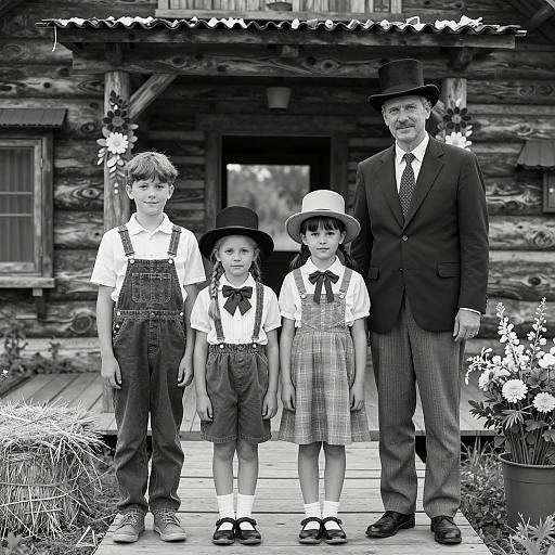 Vintage Log Cabin Family Portrait