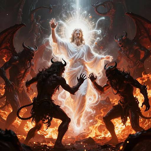 Jesus Battling Demons in Hellscape