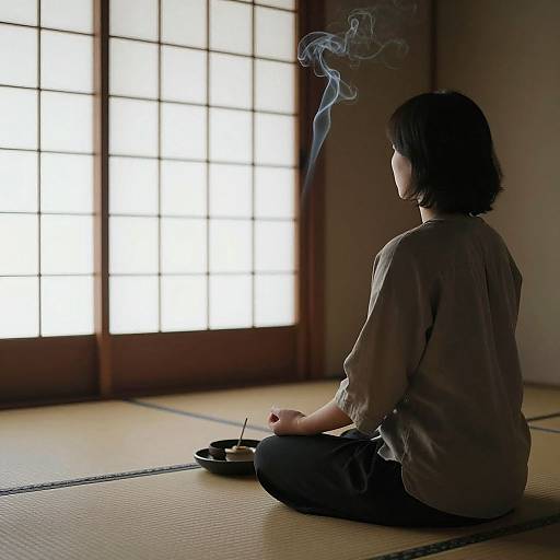 Zen Meditation in Minimalist Japanese Room