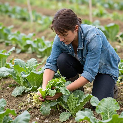 Woman Harvesting Vegetables in Garden