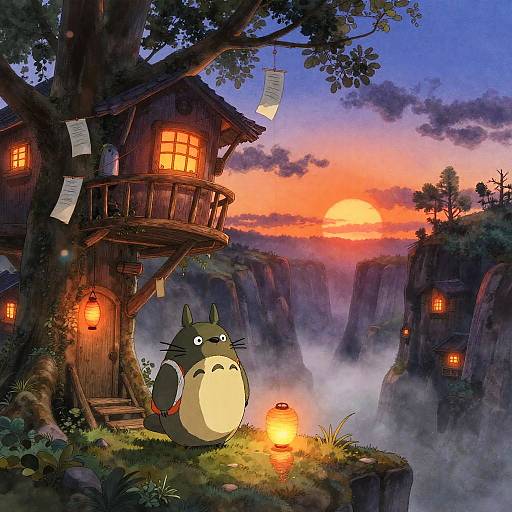Whimsical Tanuki Lantern Treehouse