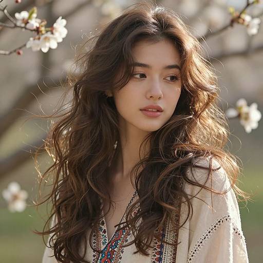 Romantic Woman with Flowing Layered Waves