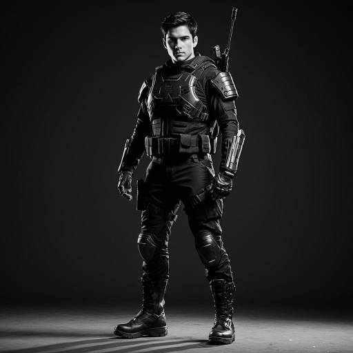 Male Cosplayer in Black Tactical Suit