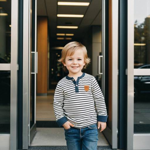 Smiling toddler boy in striped henley shirt