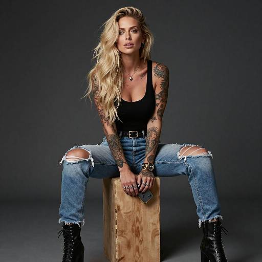 Tattooed Blonde Woman Mirror Selfie