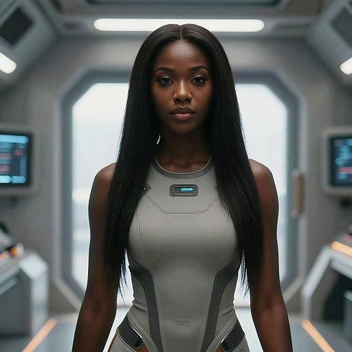 Futuristic African Woman Portrait in Spacecraft