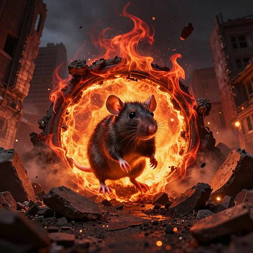 Demonic Rat in Fiery Apocalyptic City
