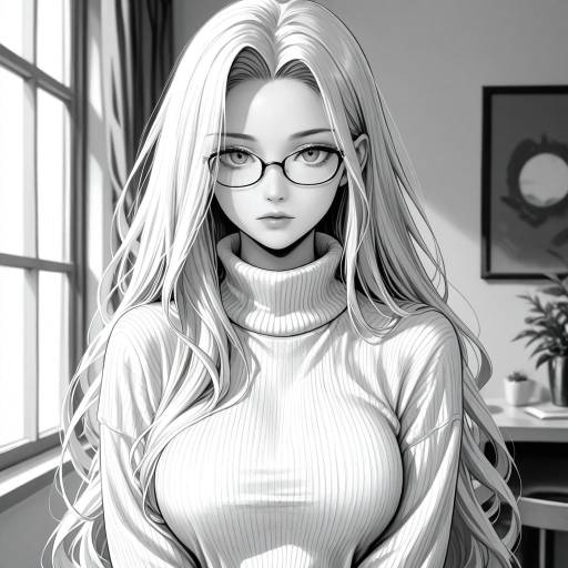 Monochrome Medusa with Glasses and Sweater