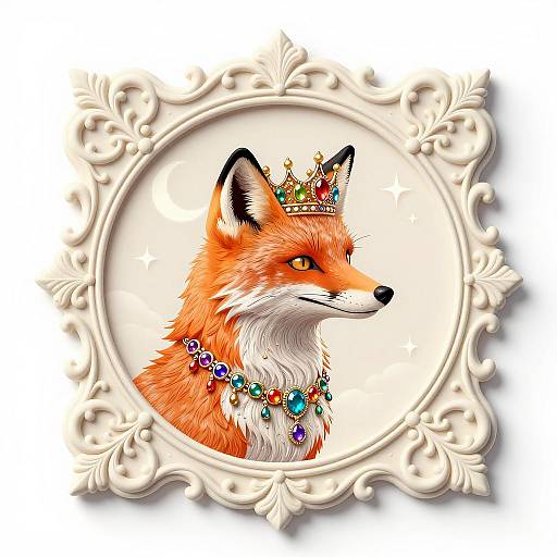 Majestic Fox with Jeweled Crown Illustration