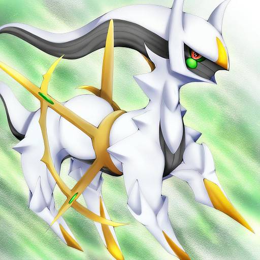 Illustration of Arceus, pokemon in the style of Mokufuu
