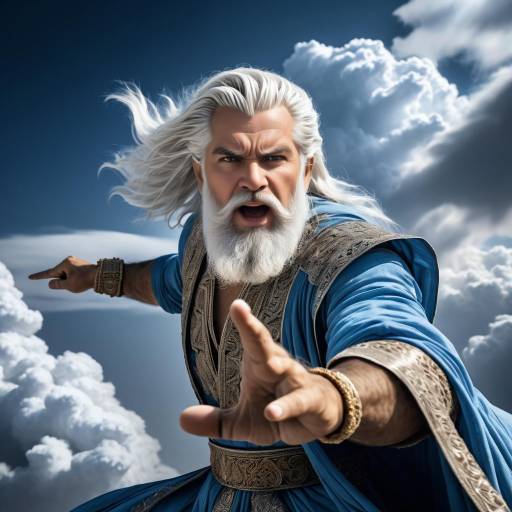 Roaring White-Haired God in Blue Robe