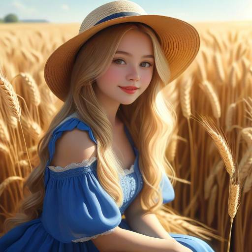 Blonde Girl in Blue Dress Outdoors