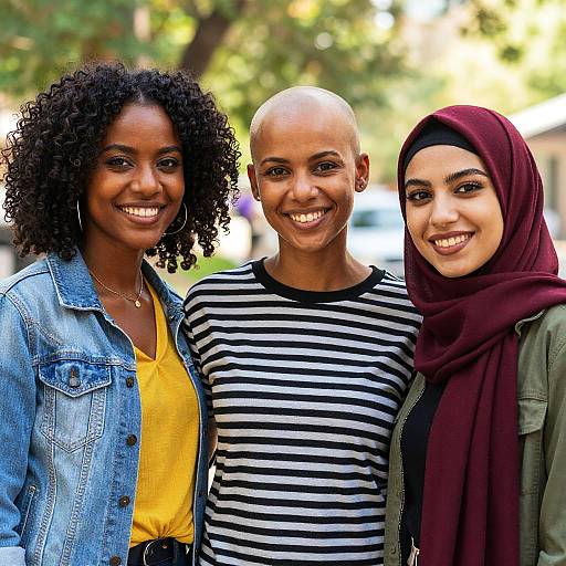 Smiling Friends Outdoors in Sunlight