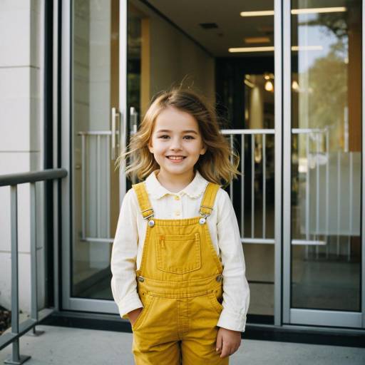 Smiling Toddler Girl in Yellow Overalls