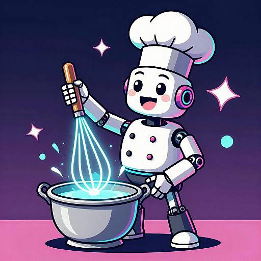 Playful Neon Robotic Chef Caricature