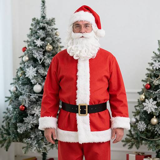 Santa Claus Costume by Christmas Tree