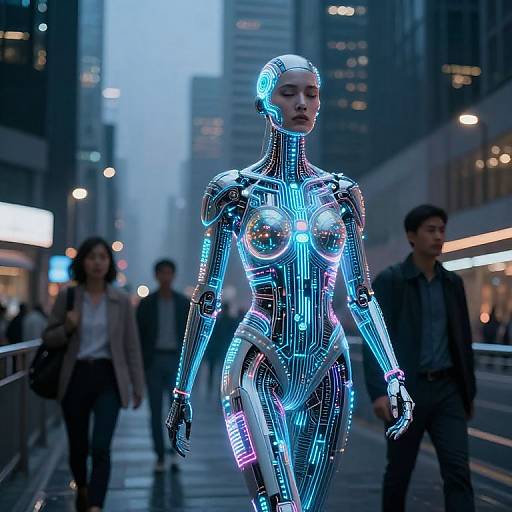 Cybernetic Metropolis: Luminous Circuitry Citizens