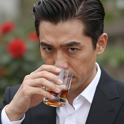 Elegant Man Sipping Amber Liquid