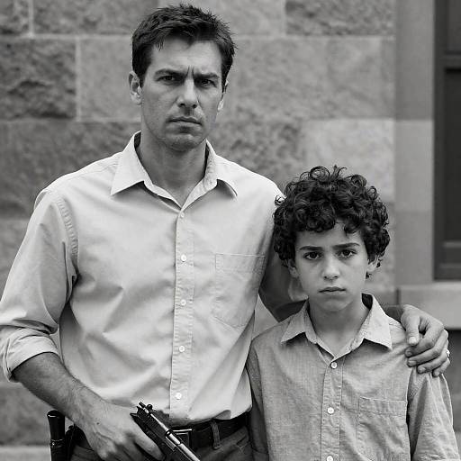 Serious Man and Boy with Gun