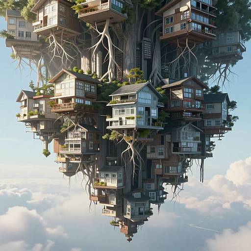 Inverted Floating City with Sky Roots