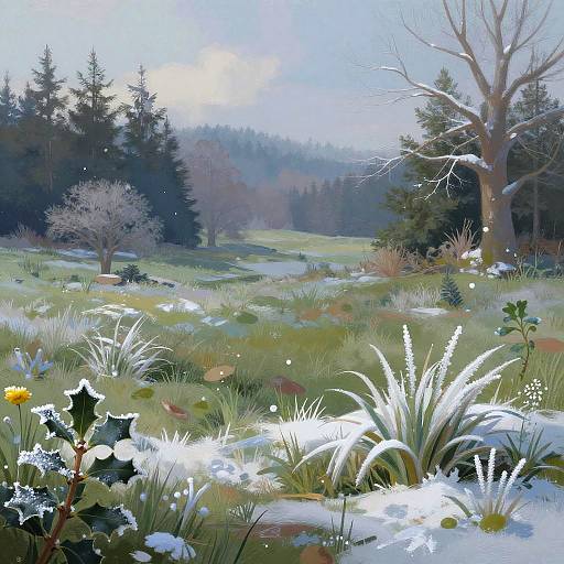 Snow-Kissed Fantasy Meadow Landscape